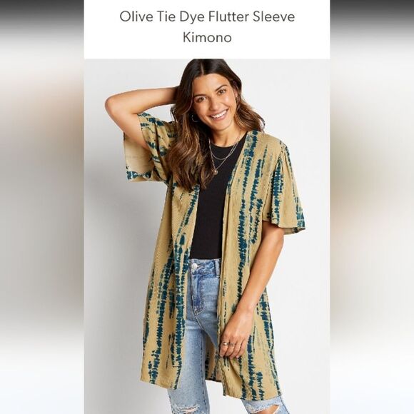 New! Maurices Olive Tie Dye Flutter Sleeve Kimono Women's Size 2X - Picture 1 of 7